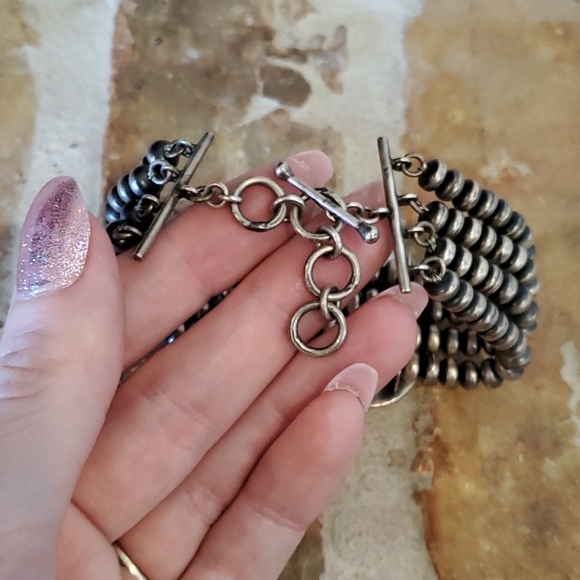 Sterling Silver Navajo Pearl Boulder Turquoise Bracelet - Picture 5 of 6